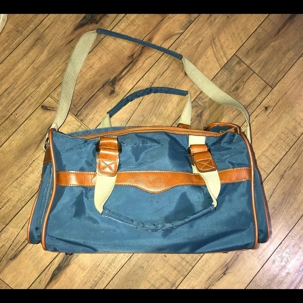 Allyn St. George Blue and Brown Vintage Duffel Bag